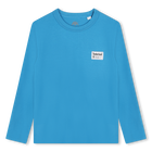 T-shirt uni avec &eacute;tiquette, BLEU EMAIL, hi-res