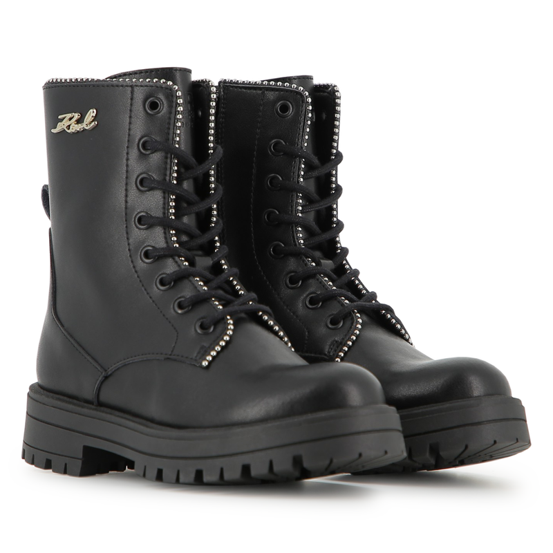 Botte à lacets mi-mollet en cuir de vachette KARL LAGERFELD KIDS 
                    FILLE