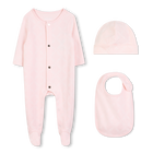 Ensemble pyjama bavoir et bonnet, PALE BLUSH, hi-res