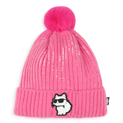 Bonnet tricot&eacute; &agrave; pompon KARL LAGERFELD KIDS FILLE