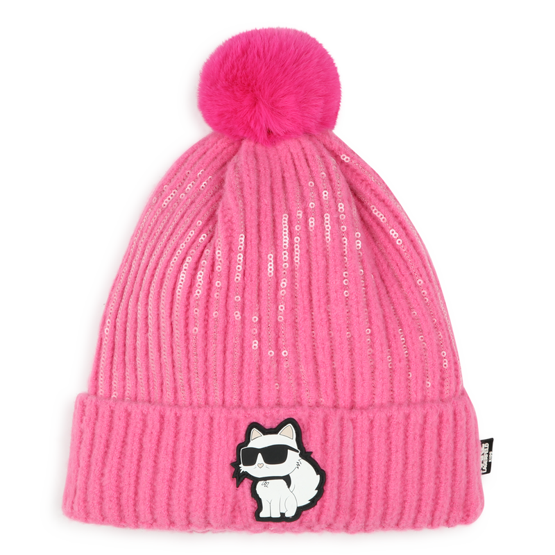 Bonnet tricot&eacute; &agrave; pompon KARL LAGERFELD KIDS 
                        FILLE