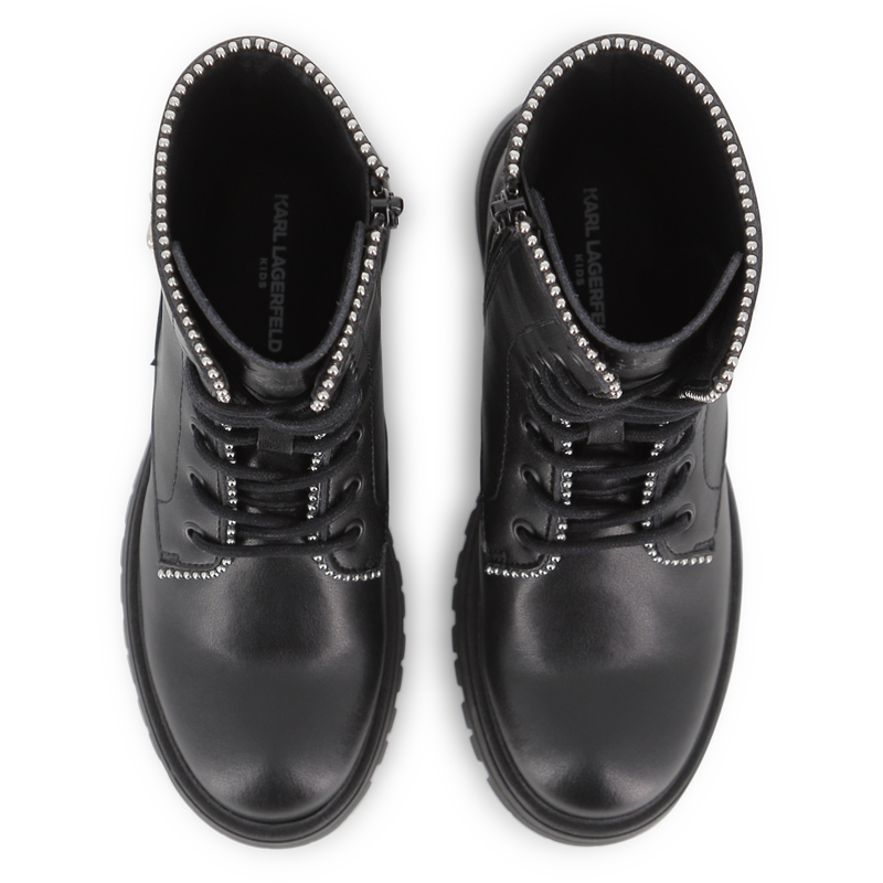 Botte à lacets mi-mollet en cuir de vachette KARL LAGERFELD KIDS 
                    FILLE