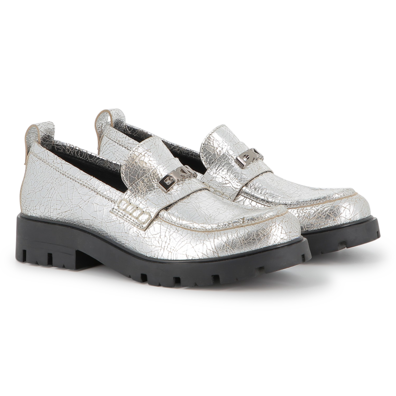 Mocassins en cuir de vachette métallisé DKNY 
                    FILLE