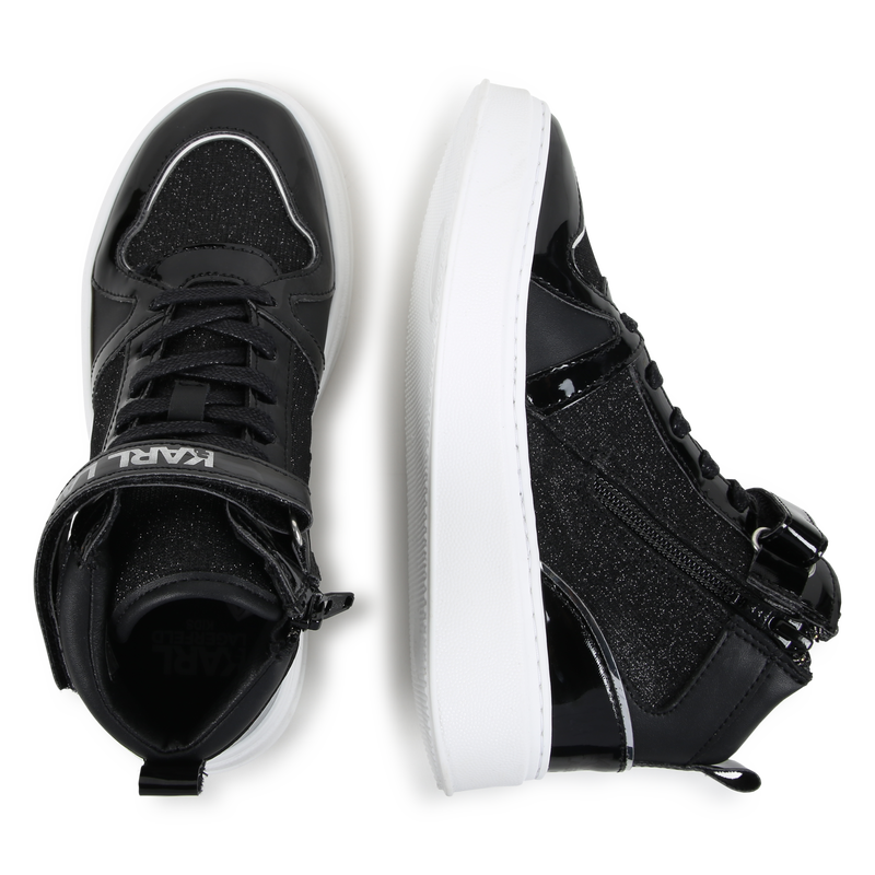 Baskets montantes en cuir de vachette KARL LAGERFELD KIDS 
                        FILLE