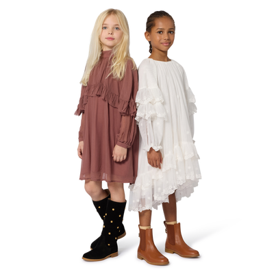 Robe longue avec volants et broderies CHLOE FILLE