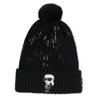 Bonnet tricot&eacute; &agrave; pompon KARL LAGERFELD KIDS FILLE