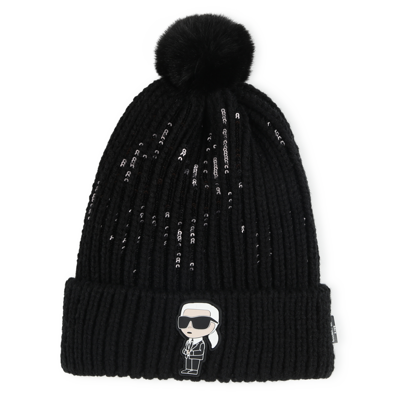 Bonnet tricot&eacute; &agrave; pompon KARL LAGERFELD KIDS 
                        FILLE