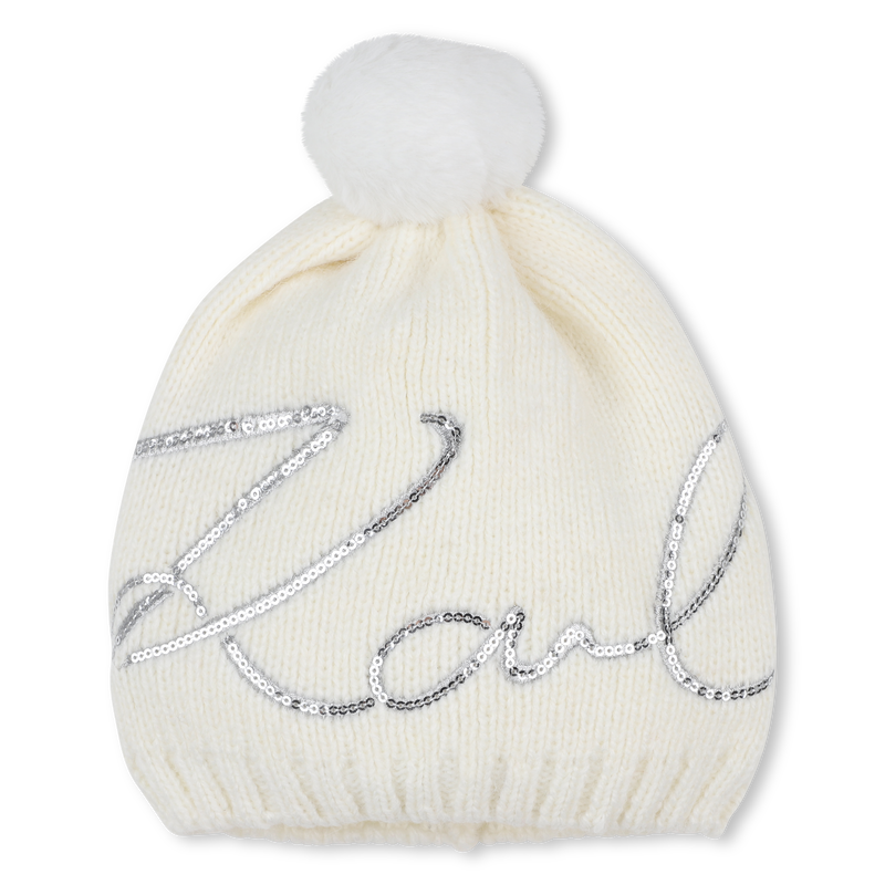 Bonnet tricot &agrave; pompon KARL LAGERFELD KIDS 
                        FILLE