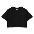 T-shirt court avec strass, BLACK, hi-res