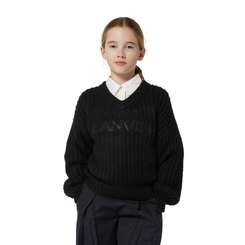 Pull à col V en tricot brodé LANVIN 
                    FILLE