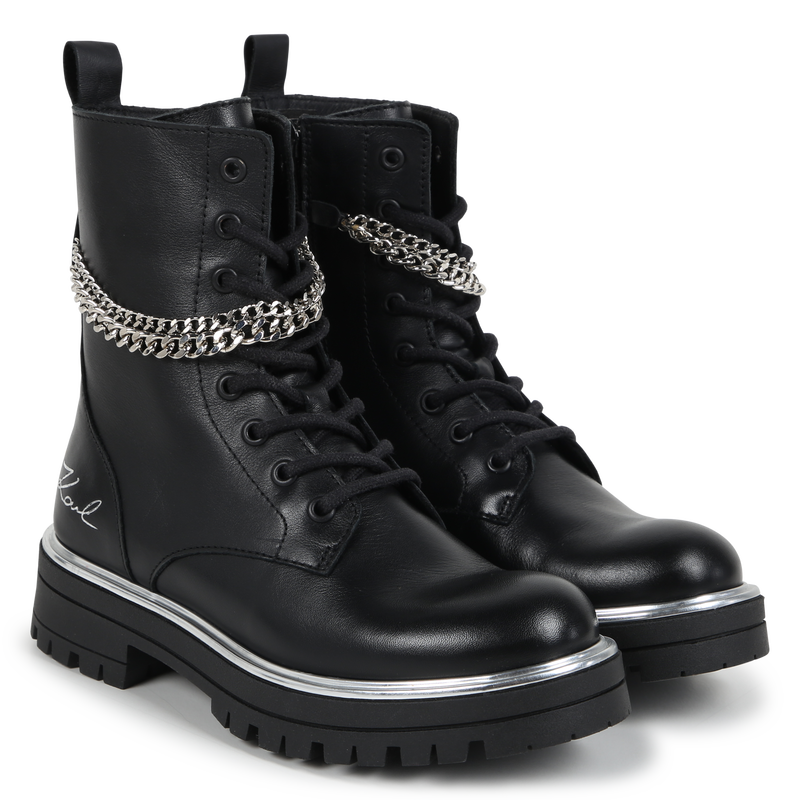 Bottines en cuir de vachette KARL LAGERFELD KIDS 
                    FILLE