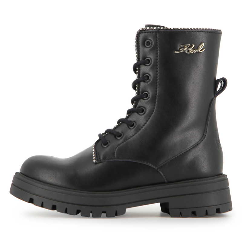 Botte à lacets mi-mollet en cuir de vachette KARL LAGERFELD KIDS 
                    FILLE