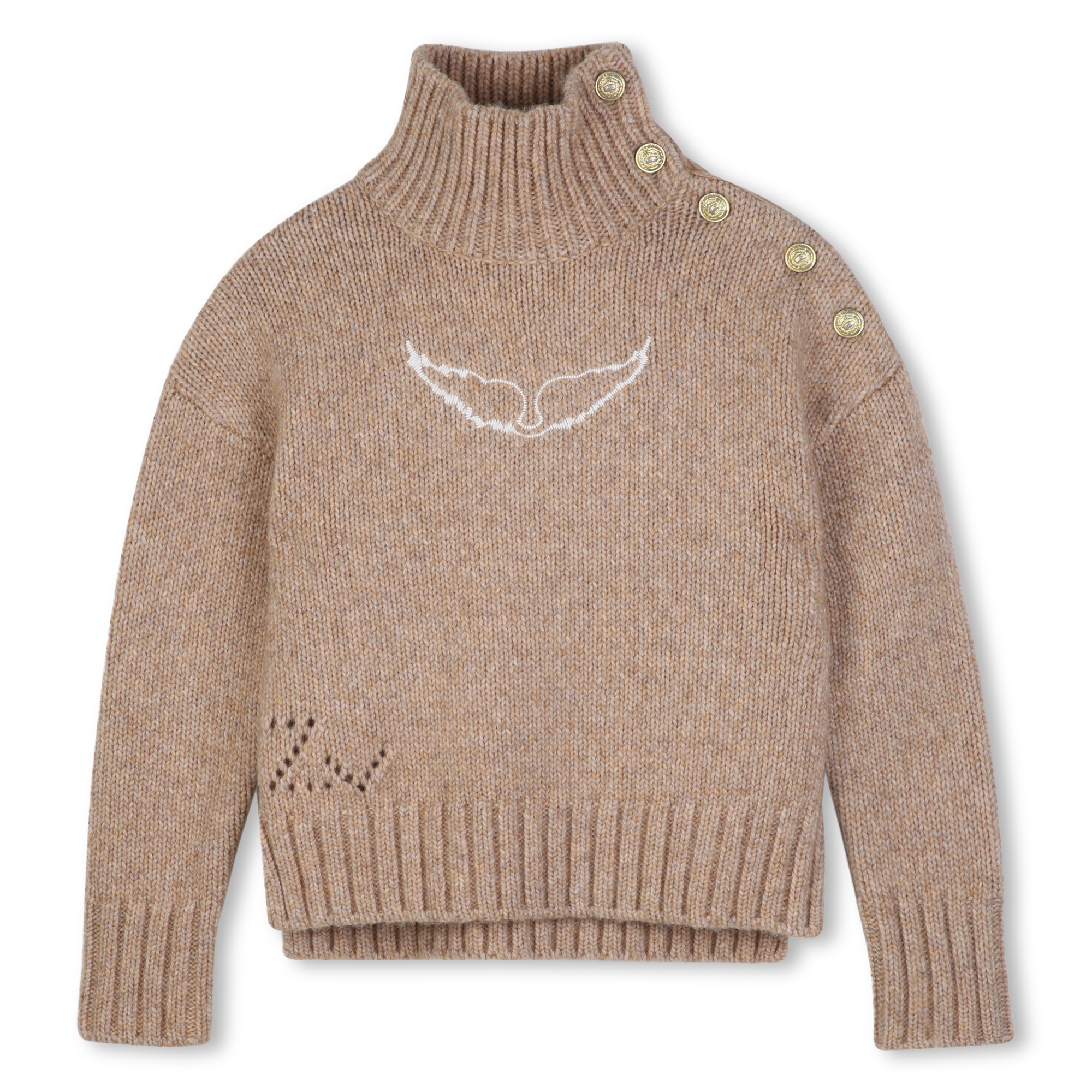 Knitted sweater with high collar