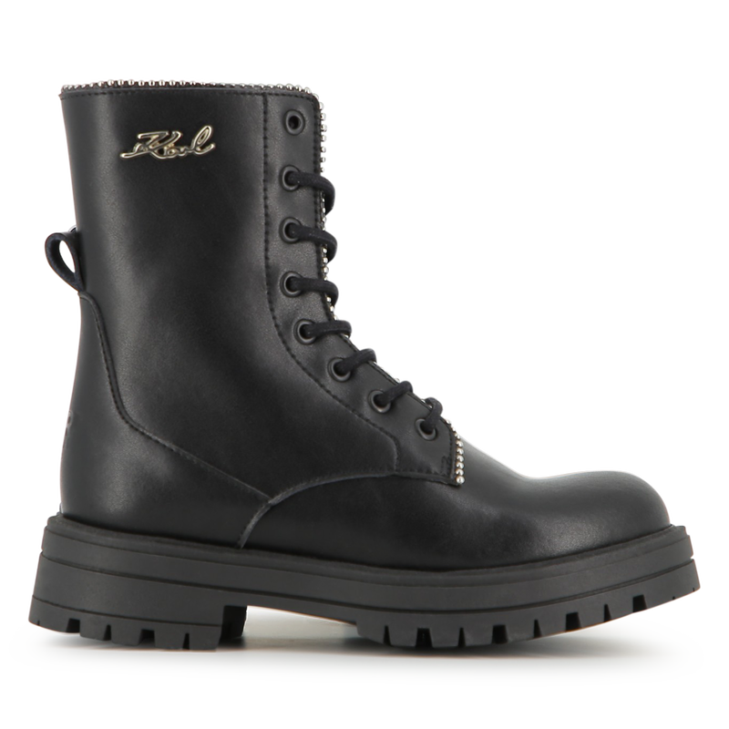 Botte à lacets mi-mollet en cuir de vachette KARL LAGERFELD KIDS 
                    FILLE
