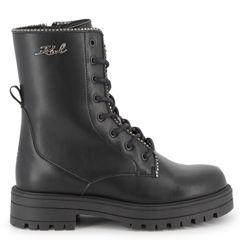 Botte à lacets mi-mollet en cuir de vachette KARL LAGERFELD KIDS 
                    FILLE