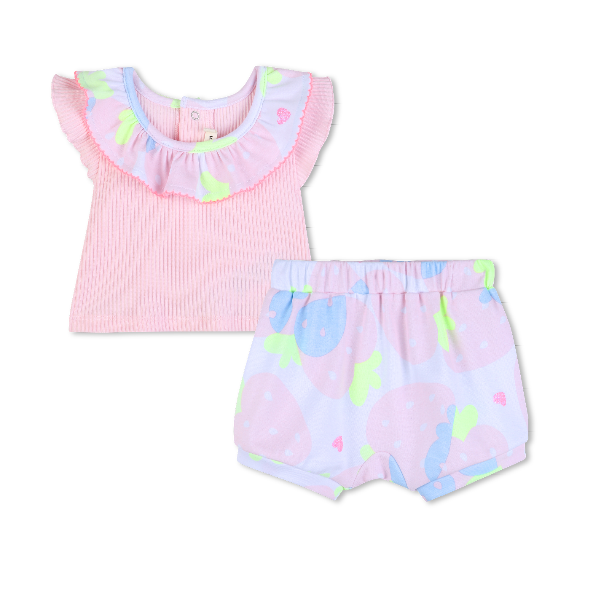 Billieblush - Ensemble Tee-shirt + Short - Blanc Rose - Fille - 1 Mois Billieblush - Ensemble Tee-shirt + Short - Blanc Rose - Fille - 1 Mois