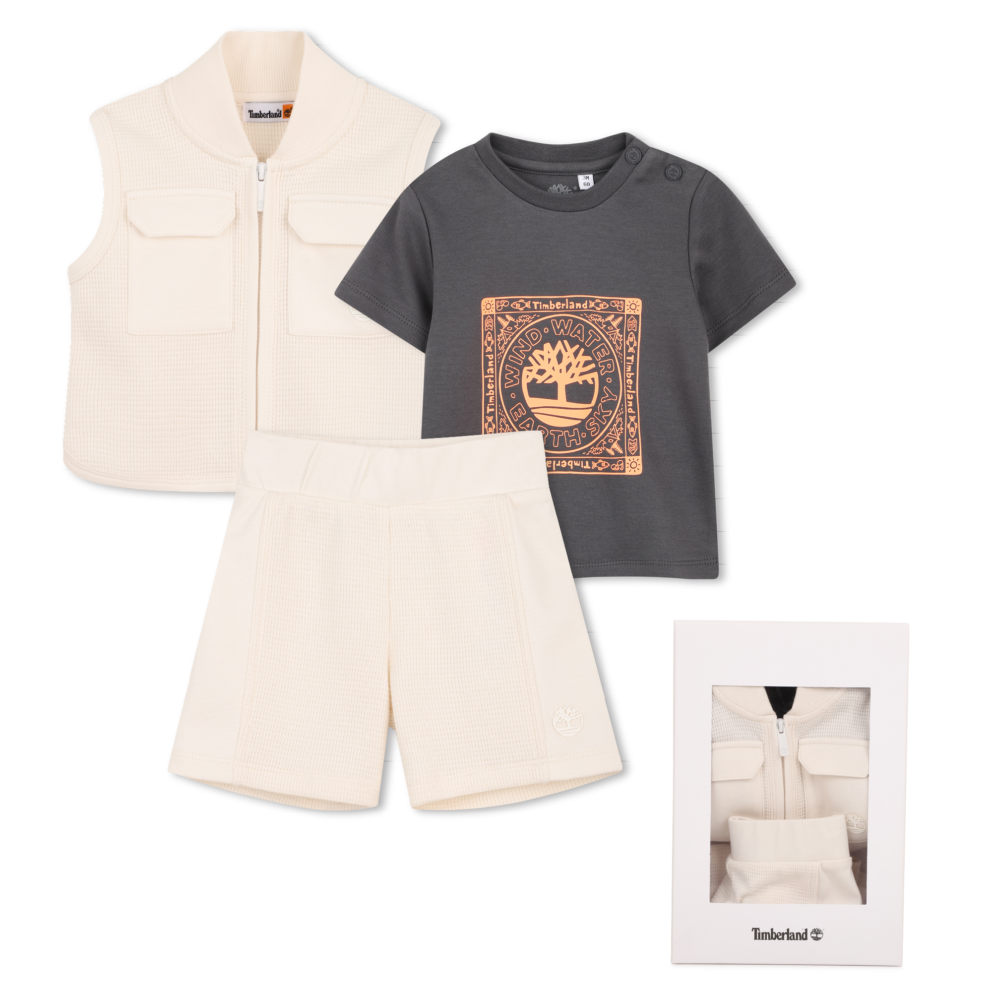 Timberland - Ensemble Cardigan, Tee-shirt Et Short - Ivoire - Garçon - 12 Mois Timberland - Ensemble Cardigan, Tee-shirt Et Short - Ivoire - Garçon - 12 Mois