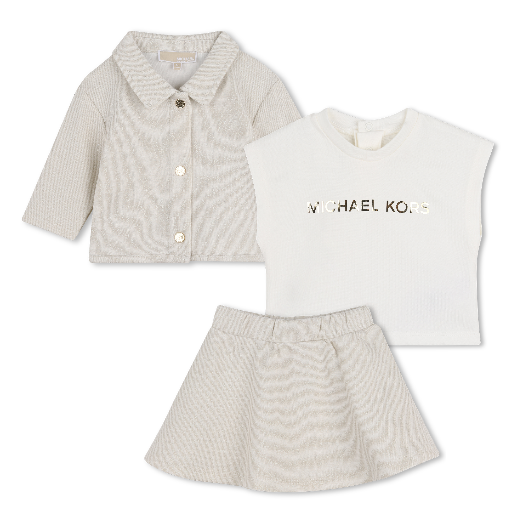 Michael Kors - Ensemble Cardigan, Jupe Et Tee-shirt - Ficelle - Fille - 18 Mois