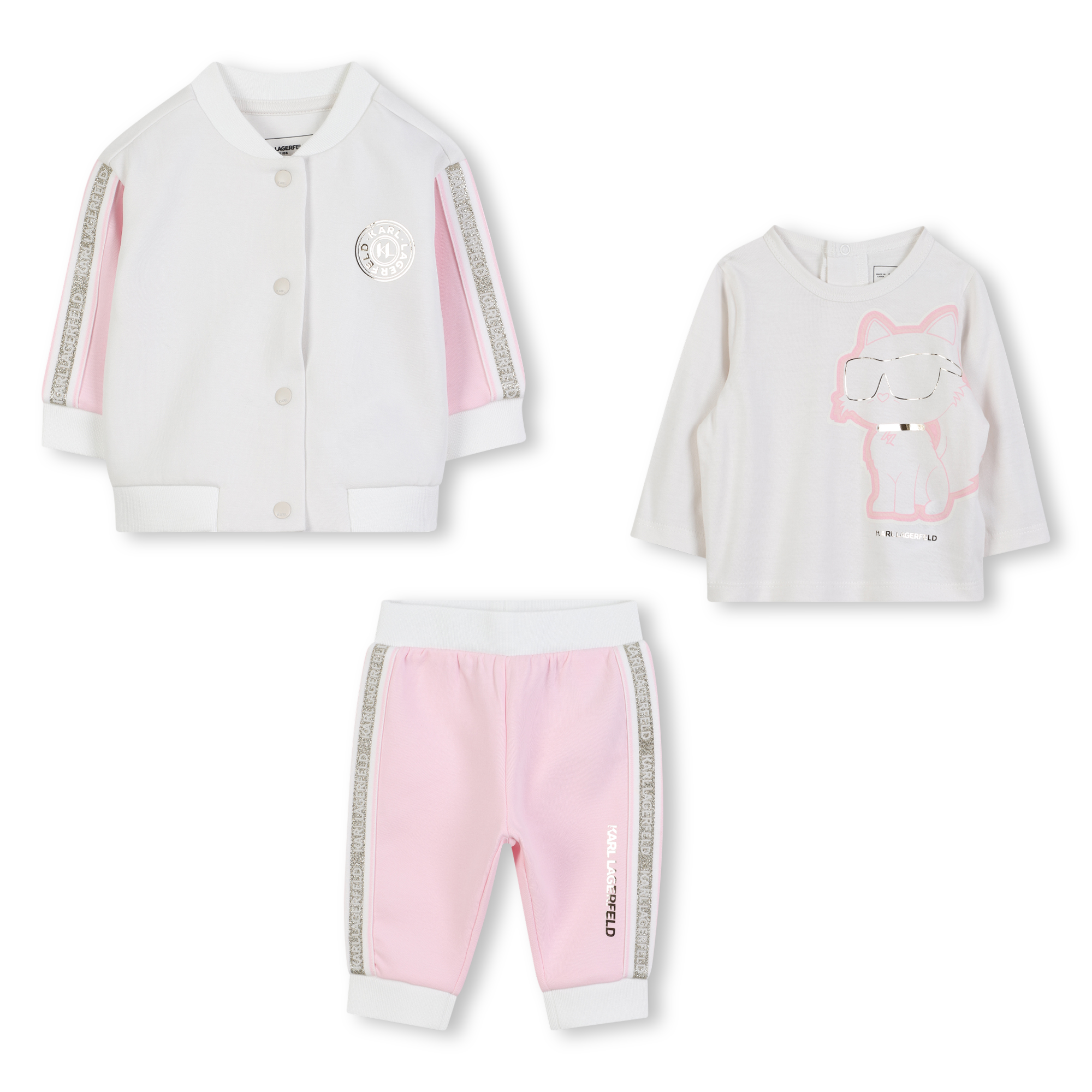 Karl Lagerfeld Kids - Ensemble Jogging 3 Pièces - Ecru Rose - Fille - 3 Mois Karl Lagerfeld Kids - Ensemble Jogging 3 Pièces - Ecru Rose - Fille - 3 Mois