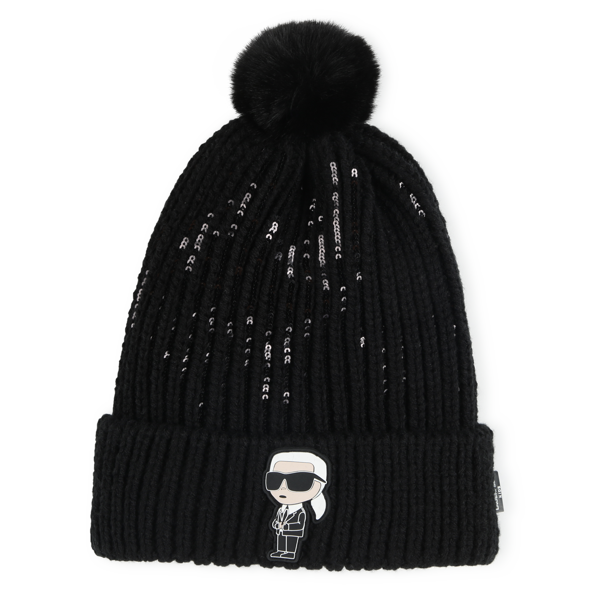 Karl+Lagerfeld+Kids+-+Bonnet+Tricote+à+Pompon+-+Fille+-+Taille+T4+-+Noir+-+Kids+Around
