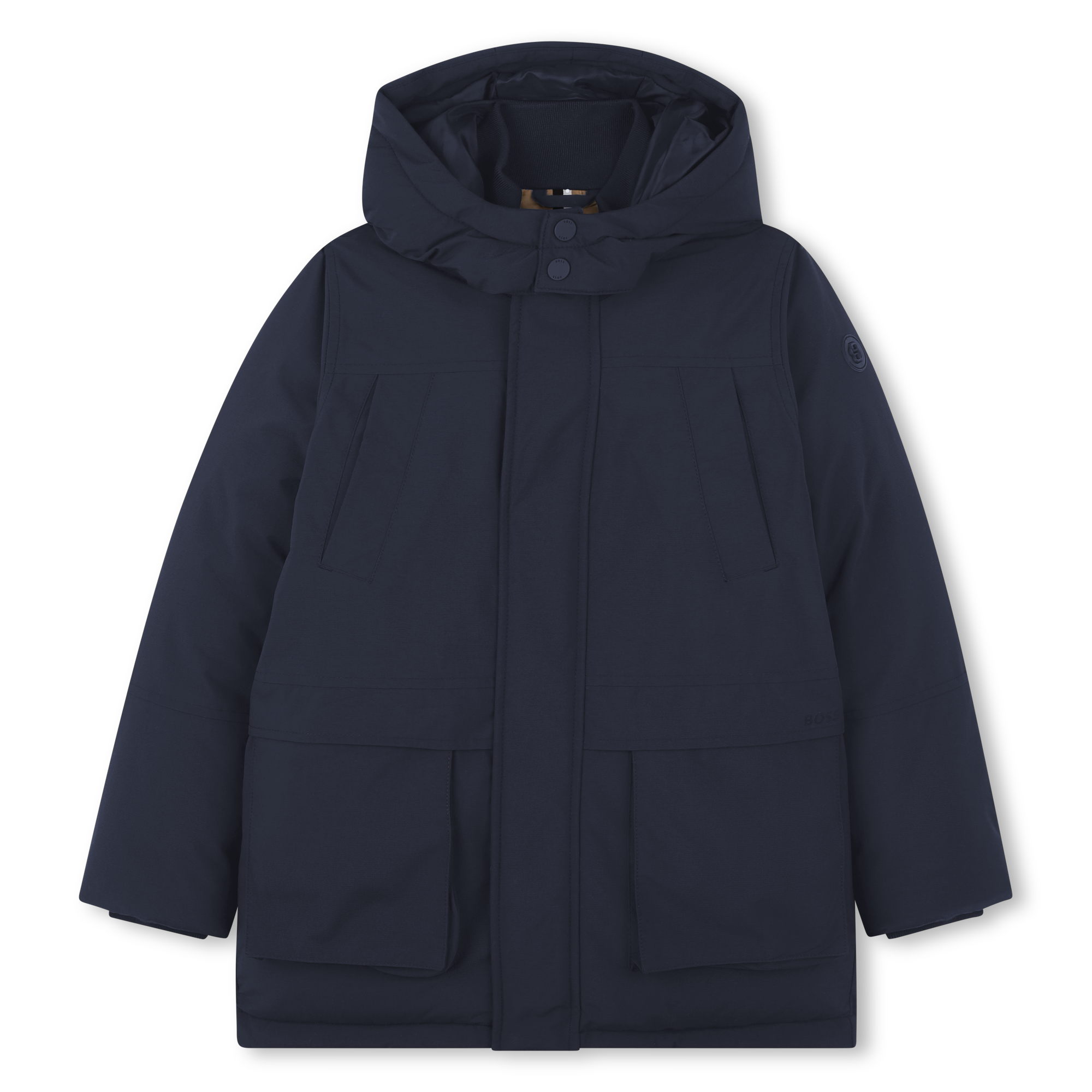 Boss - Parka Longue À Capuche - Bleu Cargo - Garçon - 16 Ans