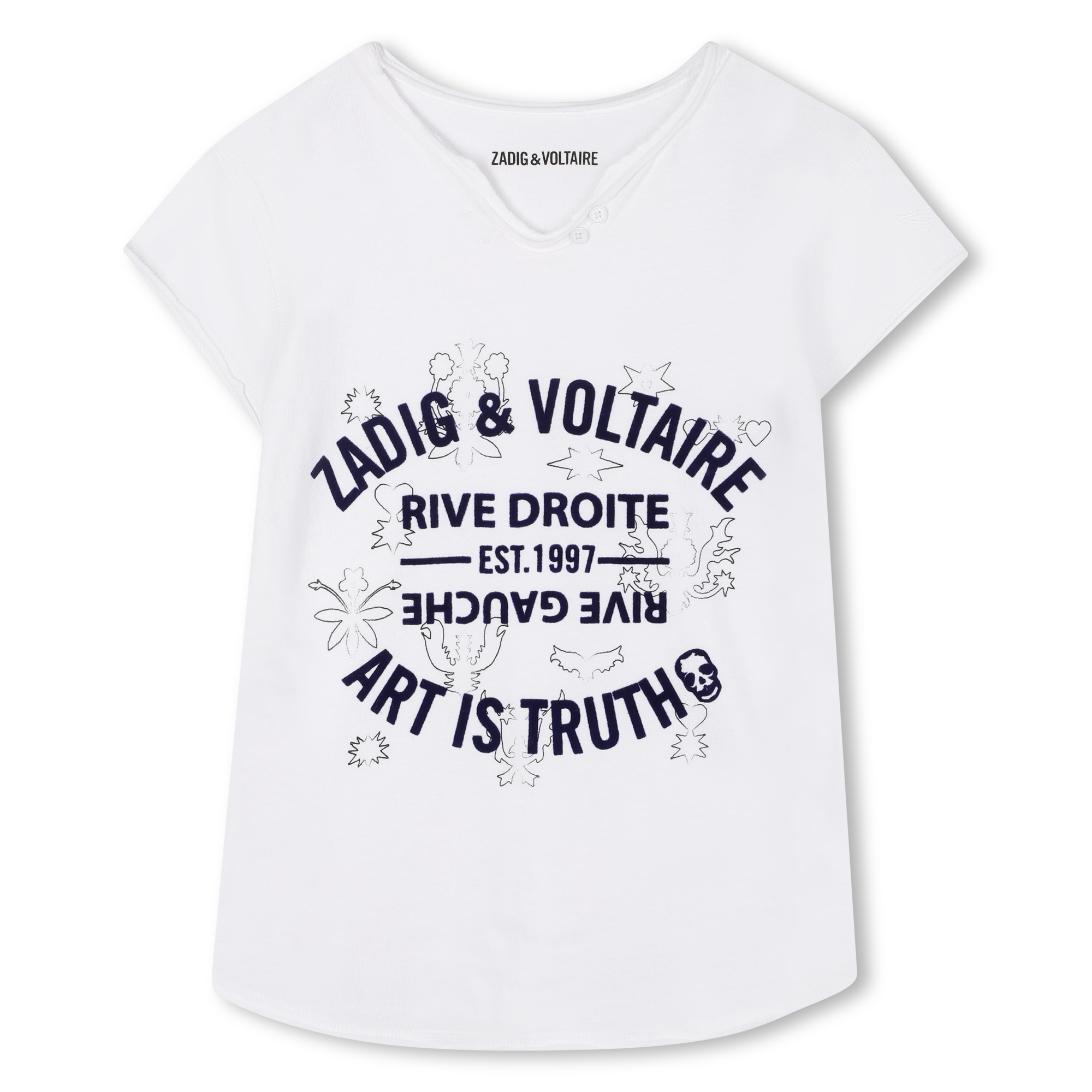 Zadig+%26+Voltaire+-+T-shirt+à+Col+Tunisien+-+Fille+-+Taille+5+ans+-+Blanc+-+Kids+Around