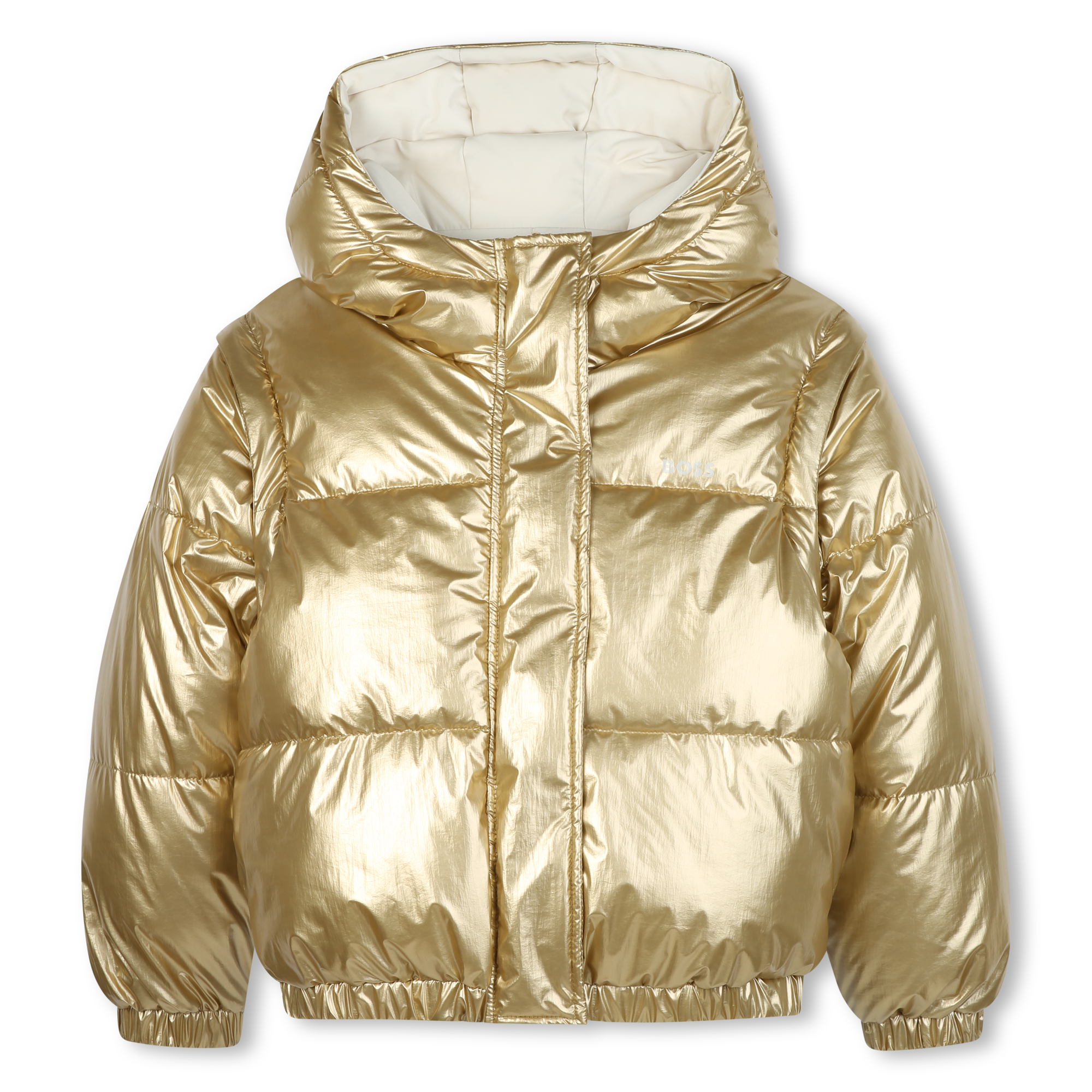 Boss - Doudoune Réversible à Capuche - Fille - Taille 4 ans - Light Gold - Kids Around