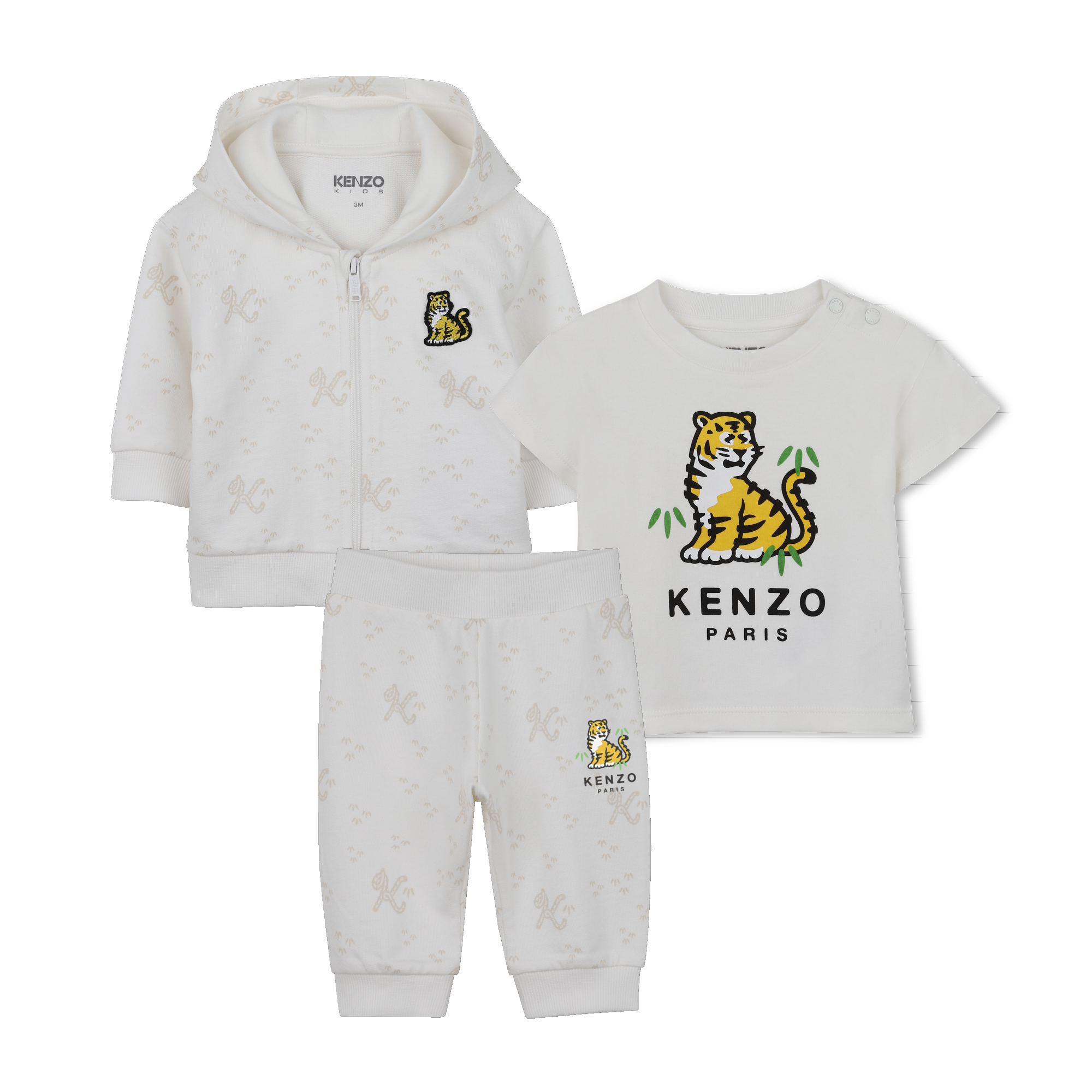 Kenzo Kids - Ensemble Tee-shirt, Cardigan Et Pantalon - Offwhite - Unisexe - 3 Mois
