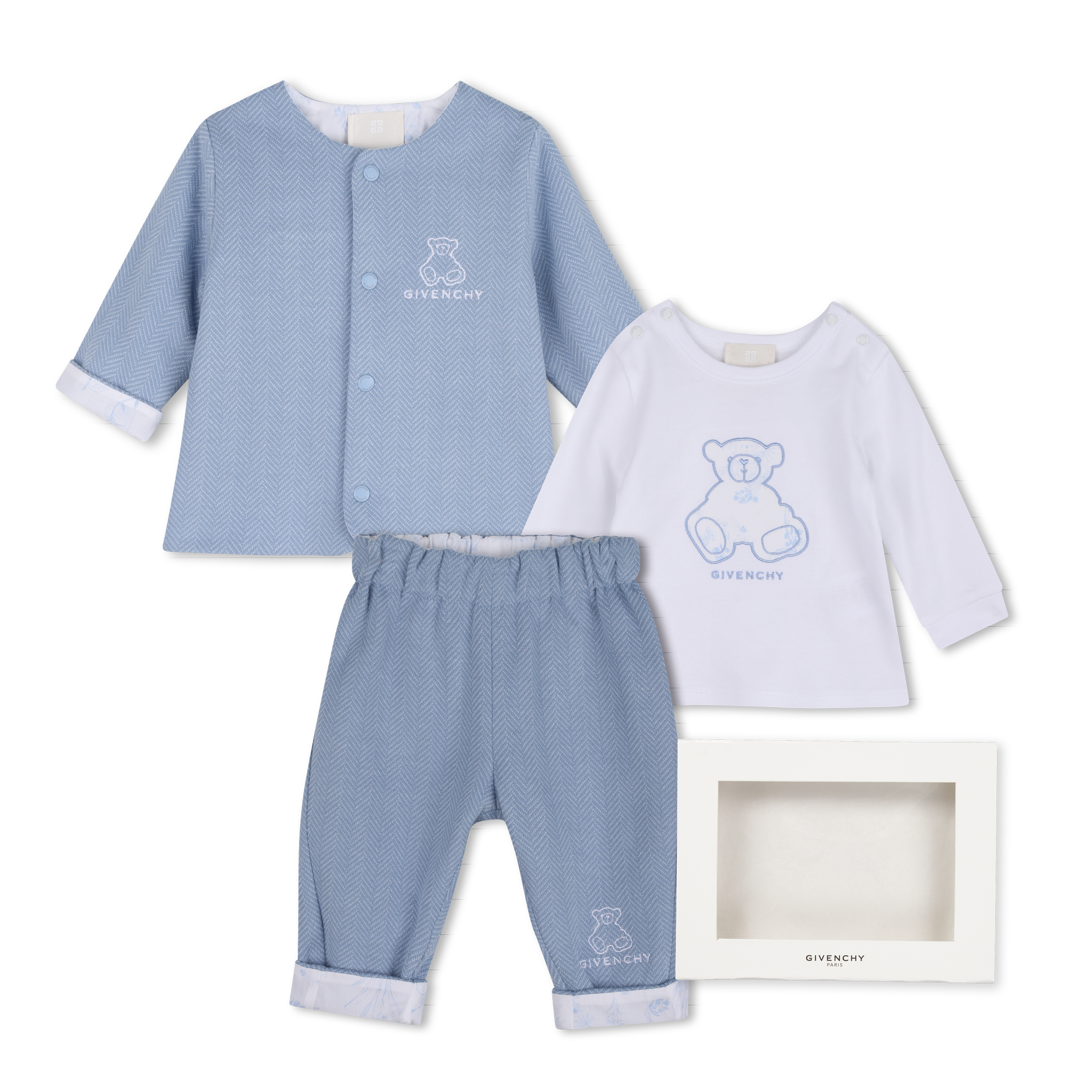 Givenchy - Ensemble Pantalon, Cardigan Et Tee-shirt - Bleu Oxford - Garçon - 1 Mois
