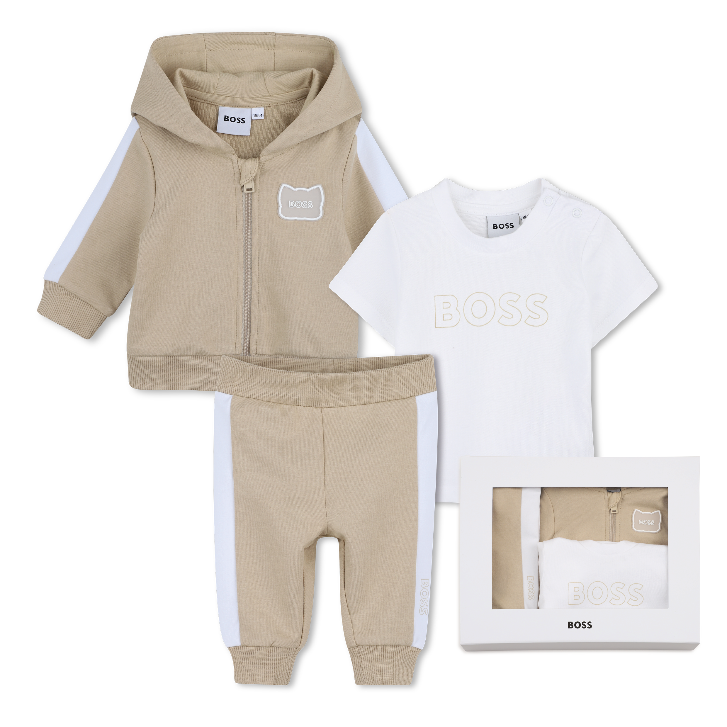 Boss - Ensemble Cardigan + Pantalon + Tee-shirt - Sand - Garçon - 6 Mois
