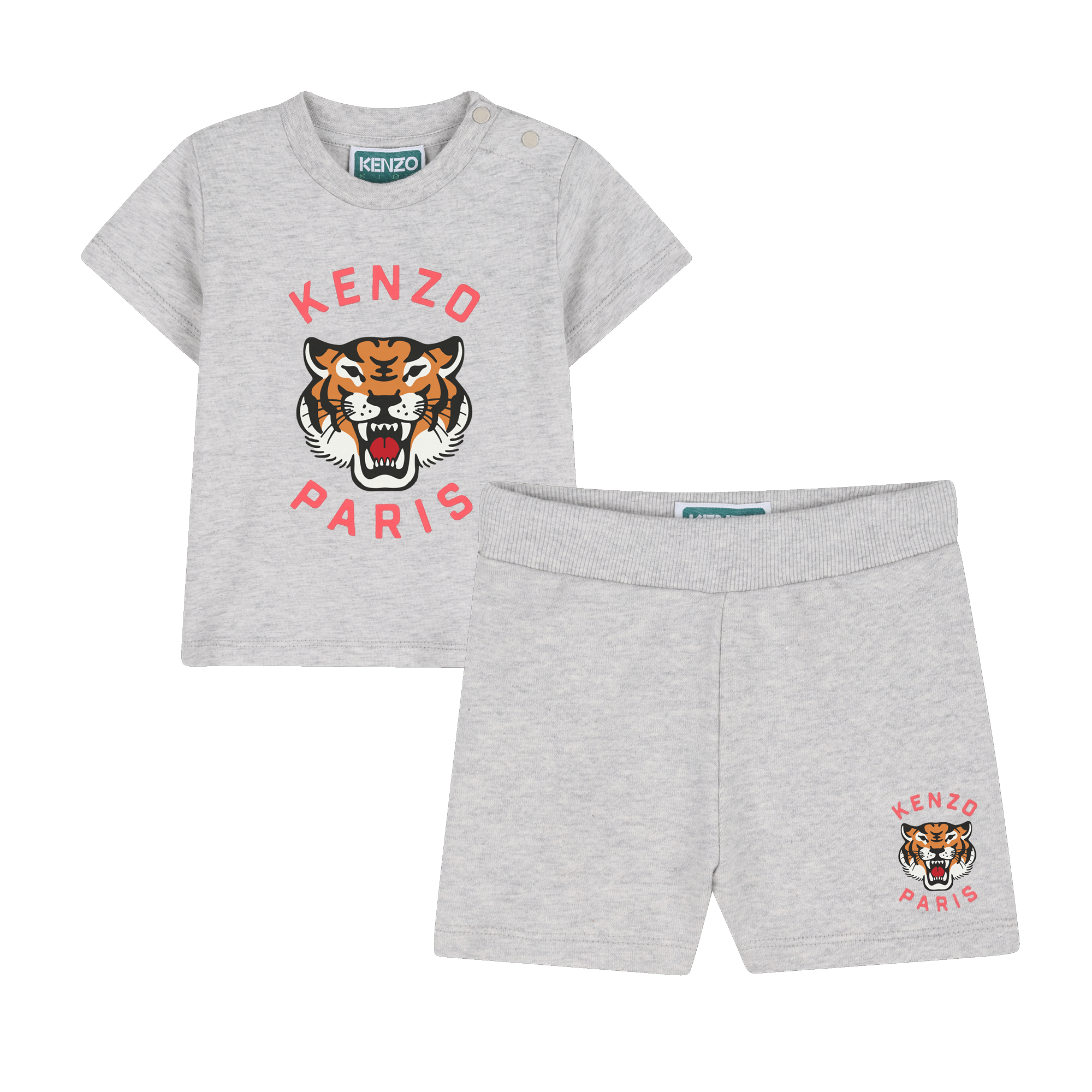 Kenzo Kids - Ensemble Tee-shirt Et Bermuda - Gris Chine Clair - Garçon - 9 Mois