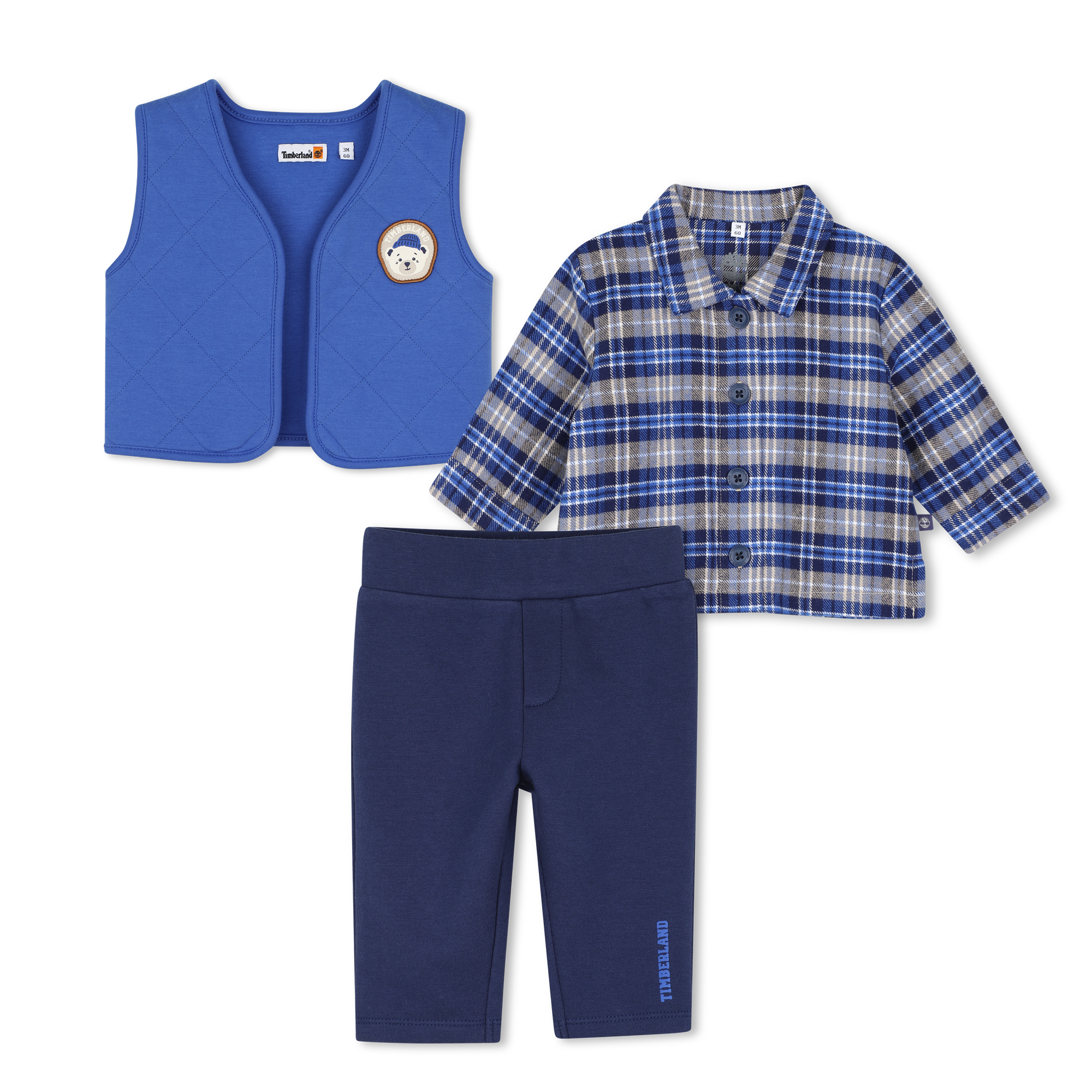 Timberland - Ensemble Cardigan, Chemise Et Pantalon - Bleu Cargo - Garçon - 6 Mois Timberland - Ensemble Cardigan, Chemise Et Pantalon - Bleu Cargo - Garçon - 6 Mois