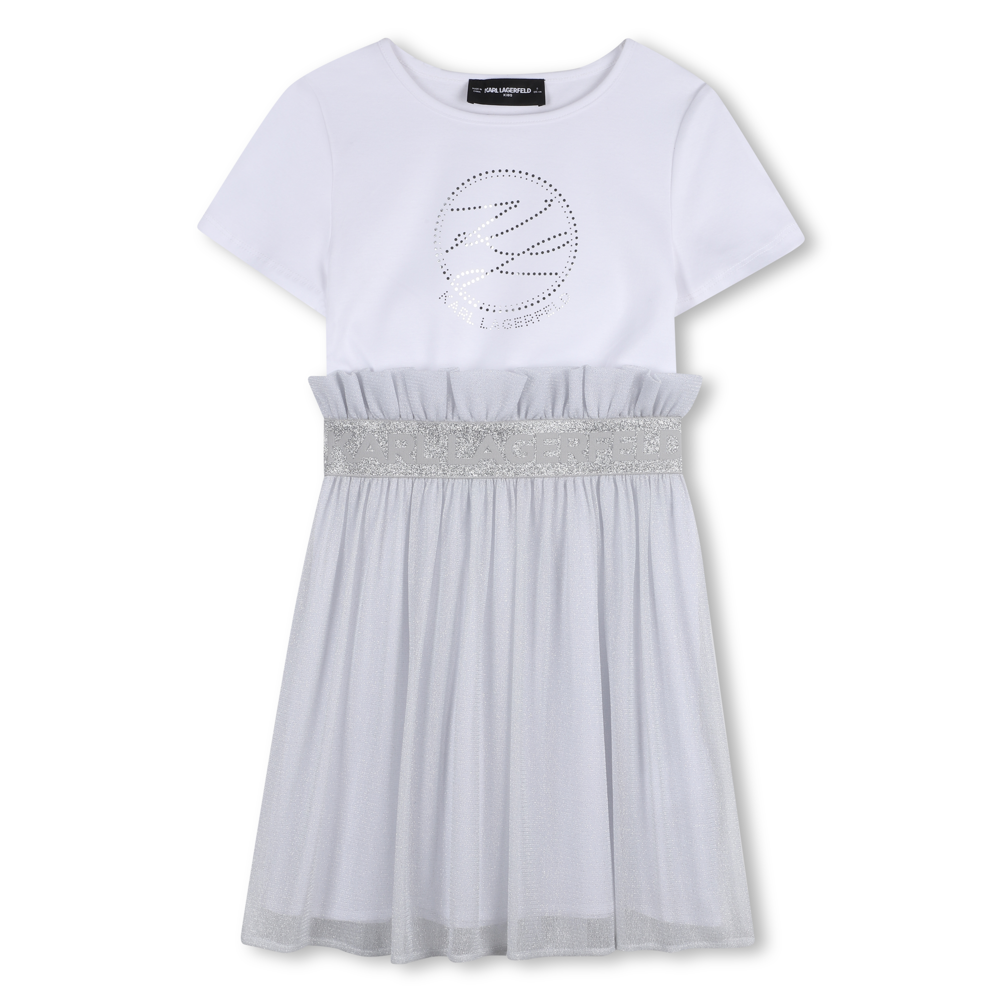 Karl Lagerfeld Kids - Robe Manches Courtes Bi-matiere - Argent Blanc - Fille - 5 Ans