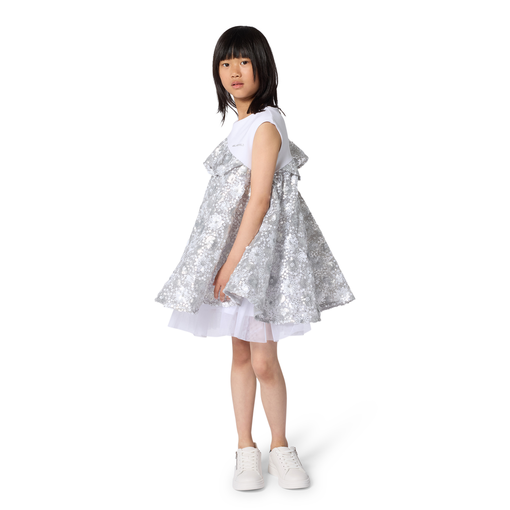 Karl Lagerfeld Kids - Robe De Cérémonie Bi-matière - Argent Blanc - Fille - 12 Ans