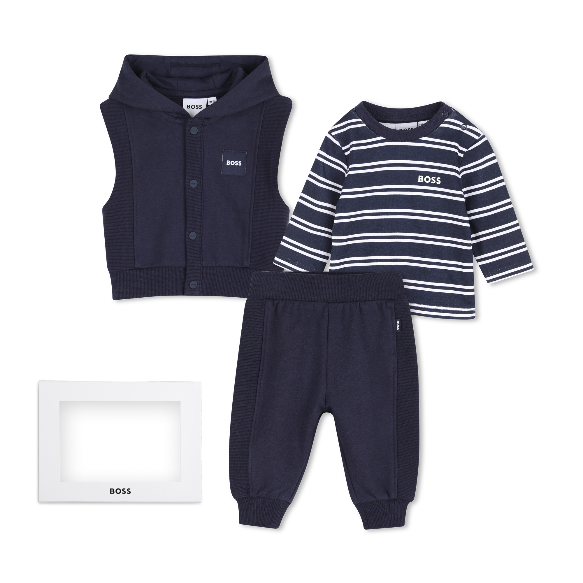 Boss - Ensemble Pantalon, Cardigan Et Tee-shirt - Bleu Cargo - Garçon - 12 Mois