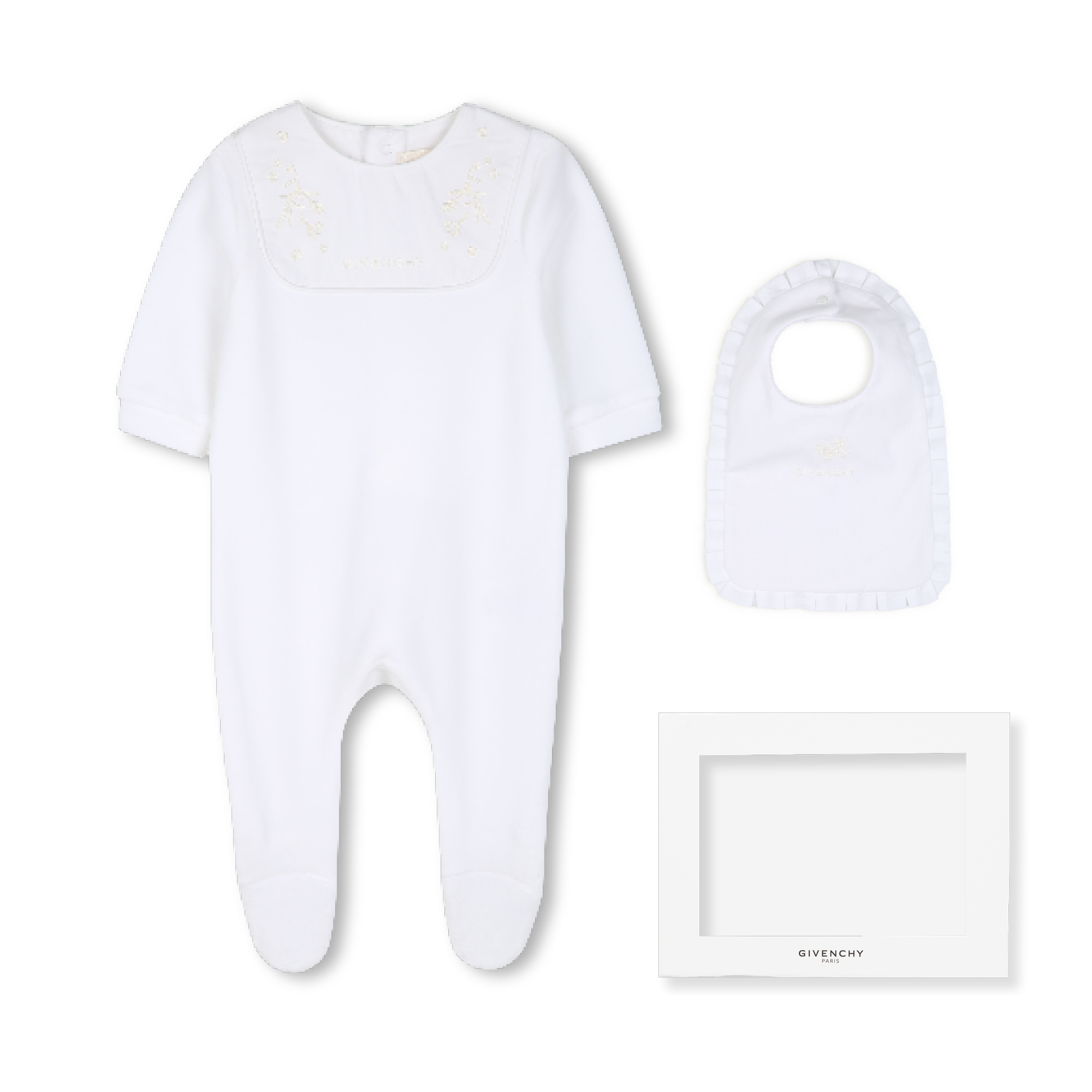 Givenchy - Ensemble Pyjama Et Bavoir - Blanc - Fille - 9 Mois Givenchy - Ensemble Pyjama Et Bavoir - Blanc - Fille - 9 Mois