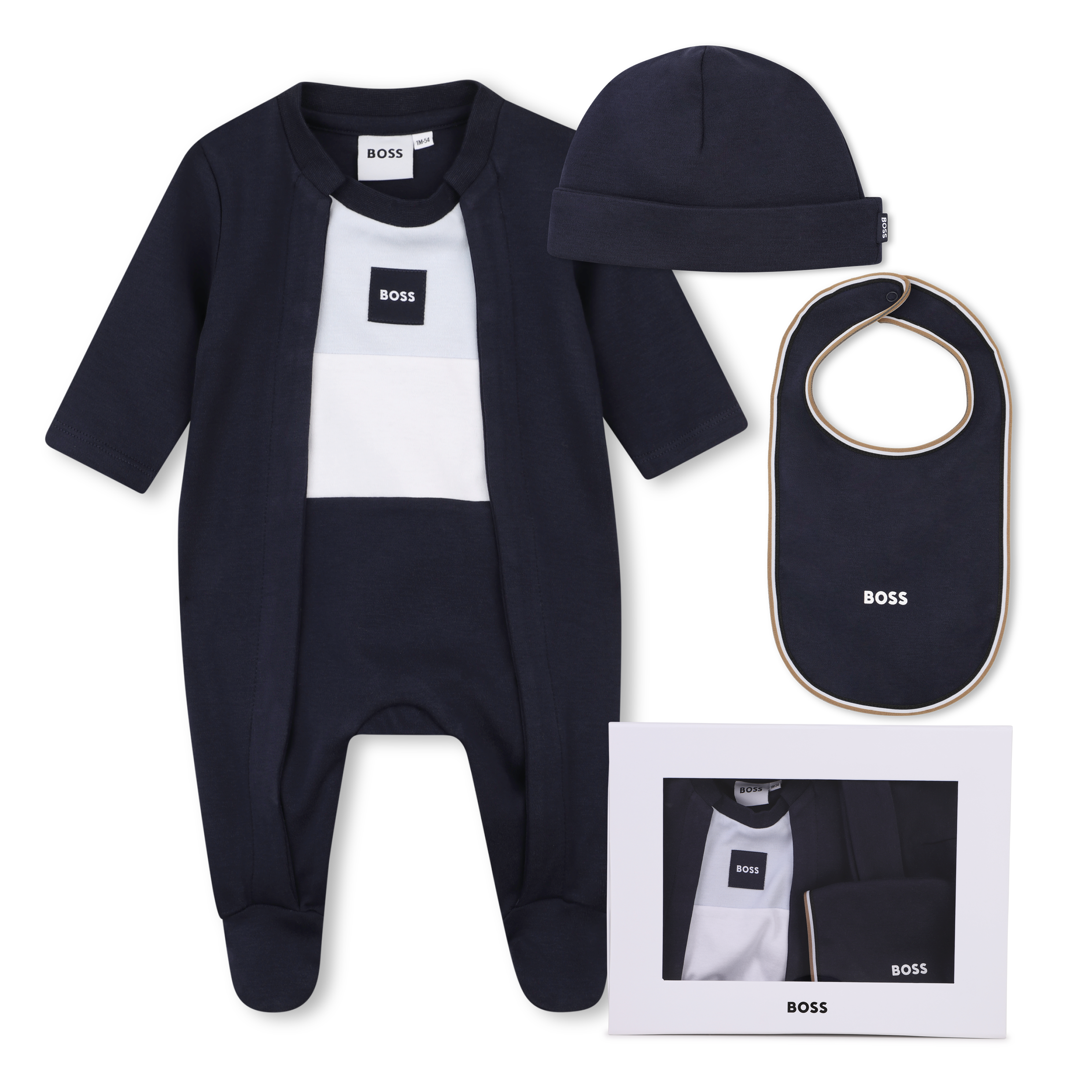 Boss - Ensemble Pyjama, Bonnet Et Bavoir - Bleu Cargo - Garçon - 6 Mois Boss - Ensemble Pyjama, Bonnet Et Bavoir - Bleu Cargo - Garçon - 6 Mois