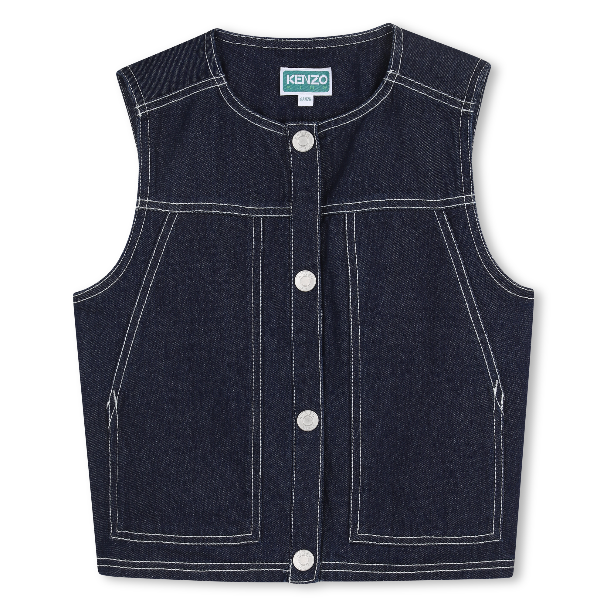 Kenzo Kids - Veste En Jean Sans Manches - Denim Brut - Fille - 12 Ans