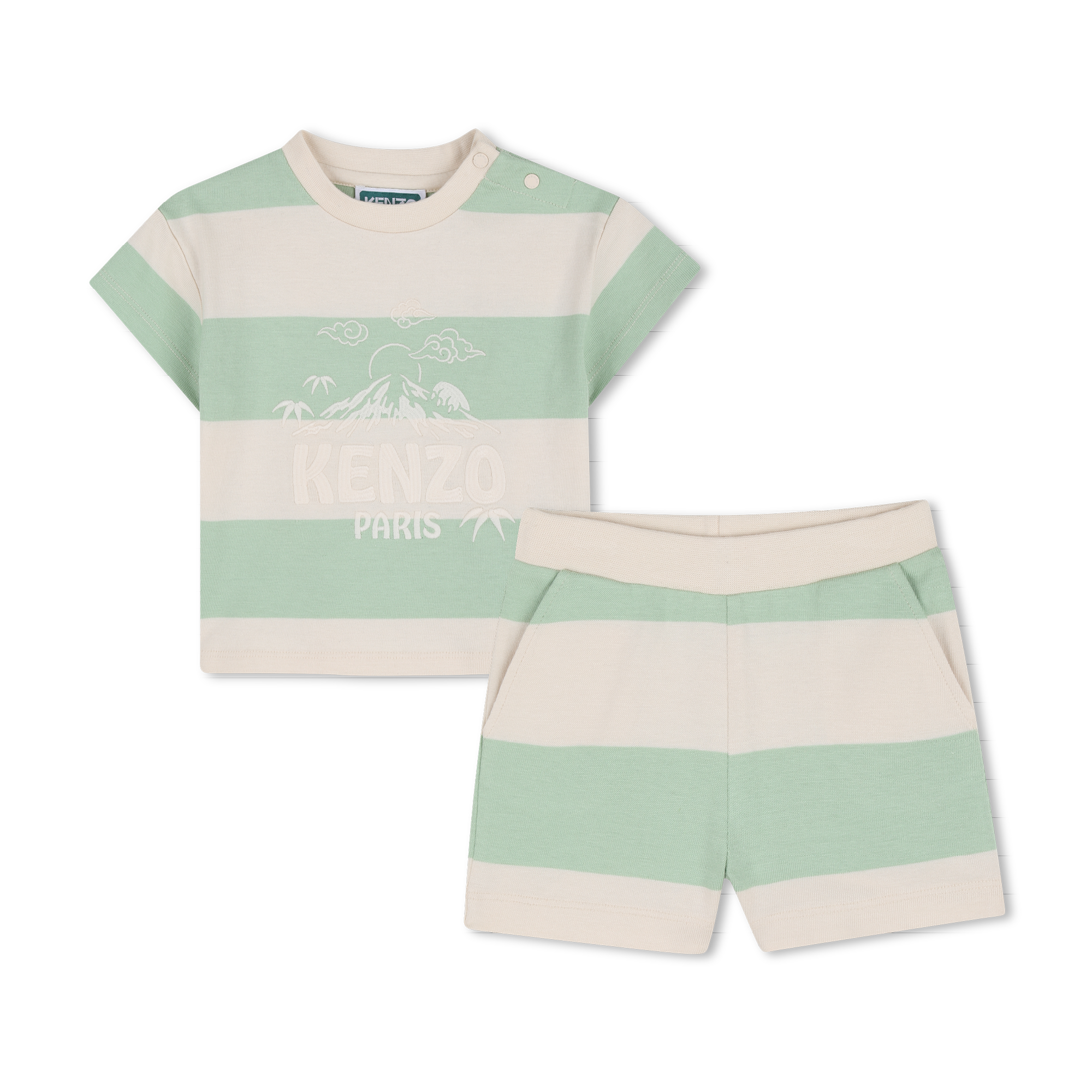 Kenzo Kids - Ensemble Tee-shirt Et Bermuda - Ecru Vert - Garçon - 2 Ans