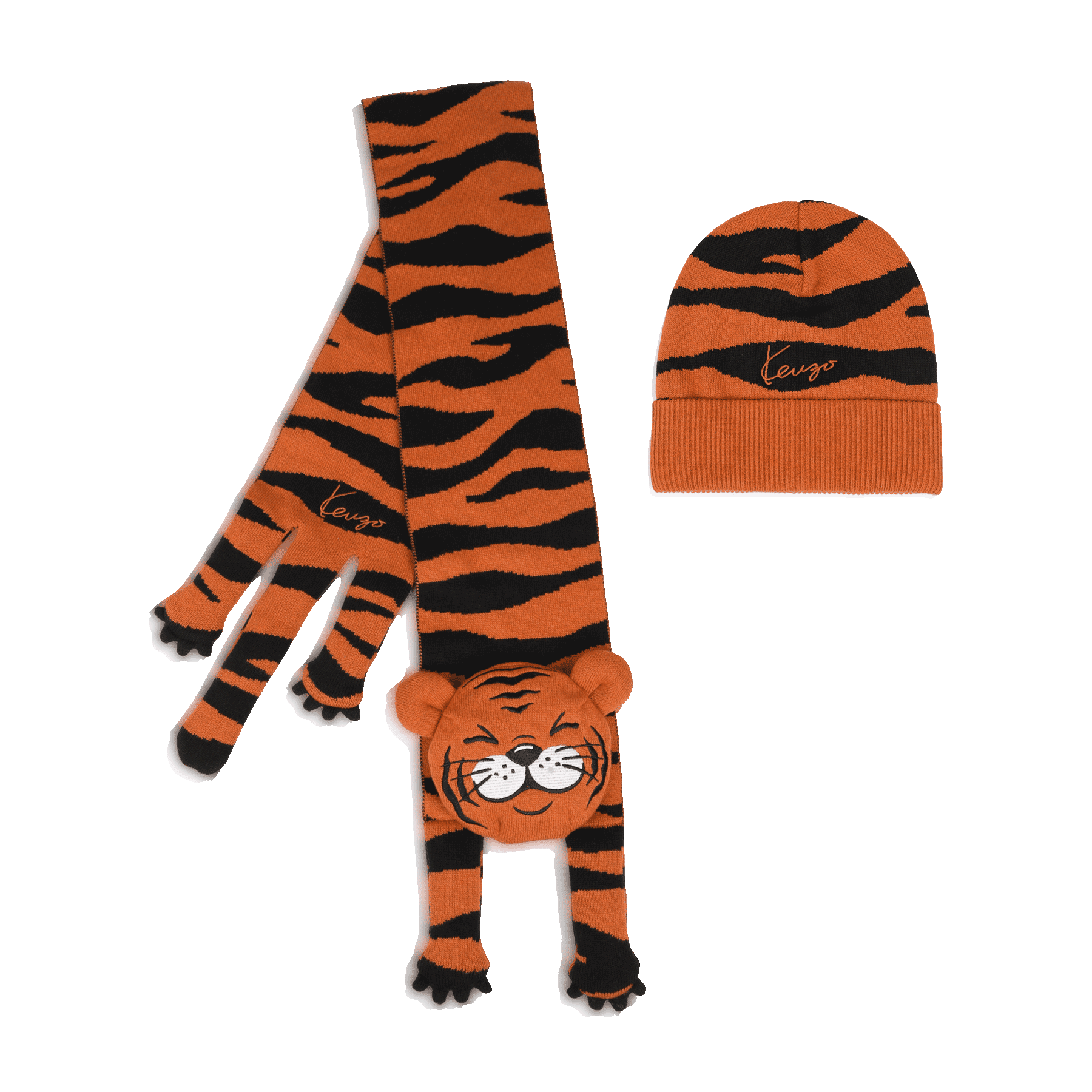 Kenzo Kids - Ensemble Écharpe Et Bonnet - Orange Chine - Unisexe - Taille Unique