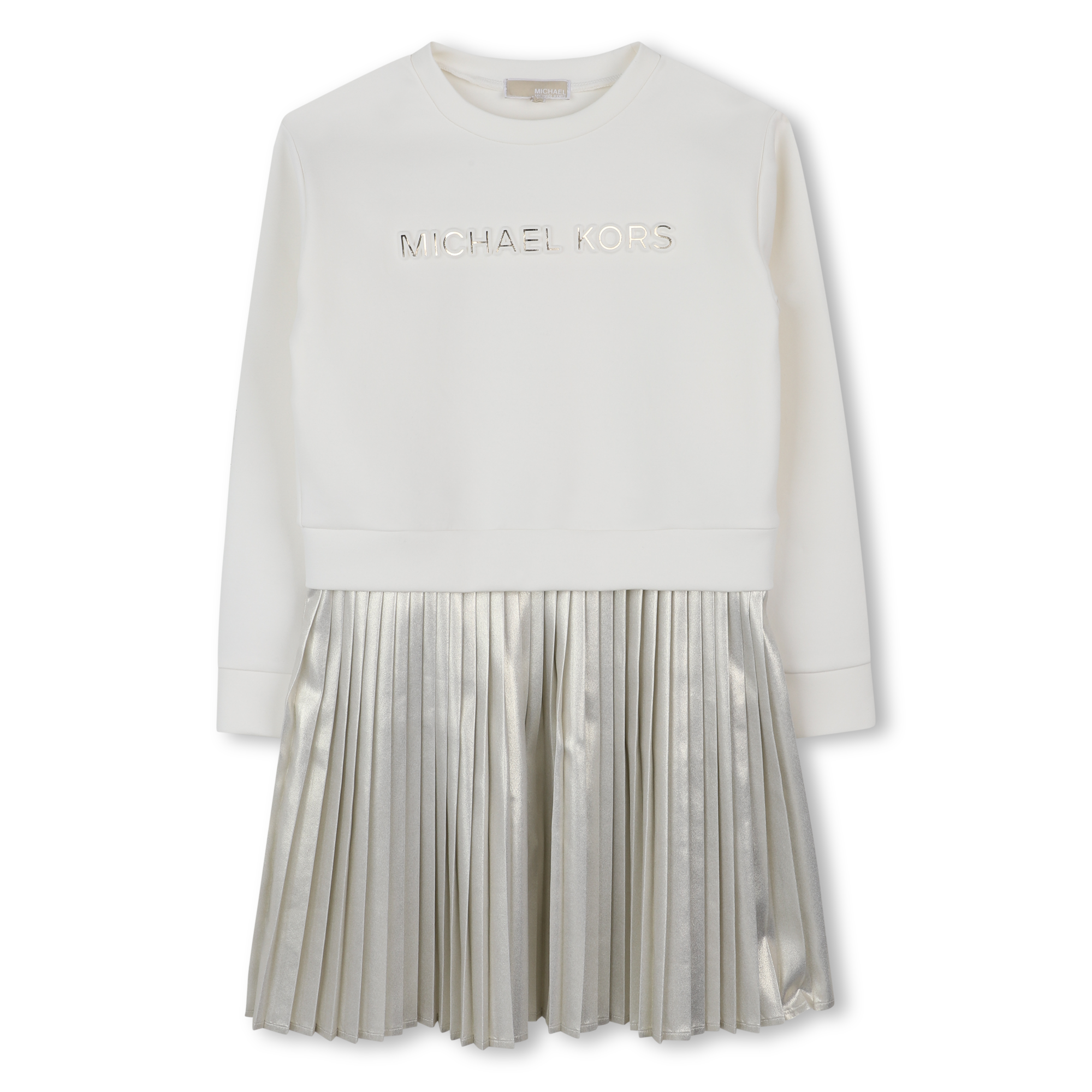 Michael Kors - Robe Manches Longues Bi-matières - Ecru Dore - Fille - 3 Ans